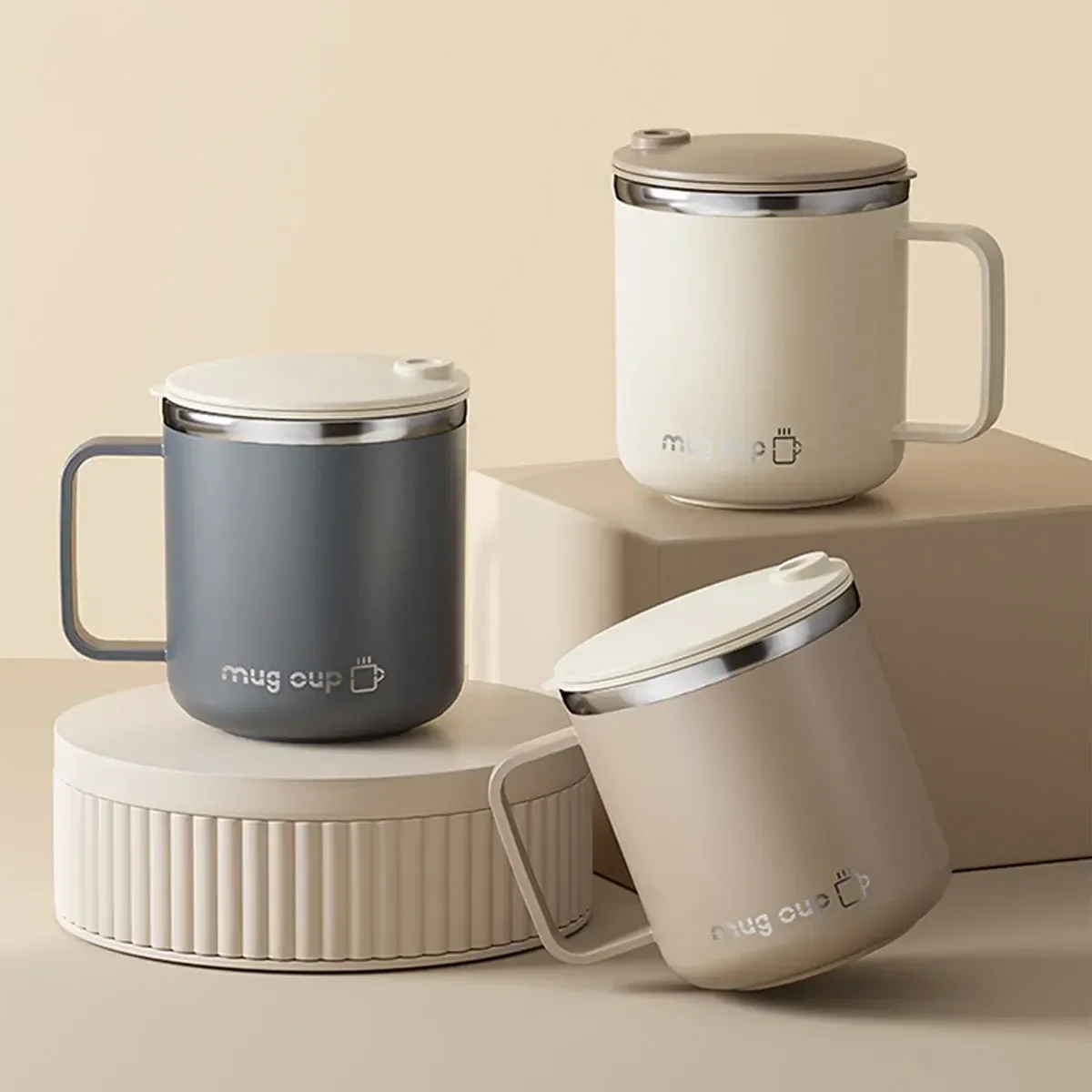 Mug isotherme 400 ml en acier inoxydable 304, double paroi, avec couvercle et poignée