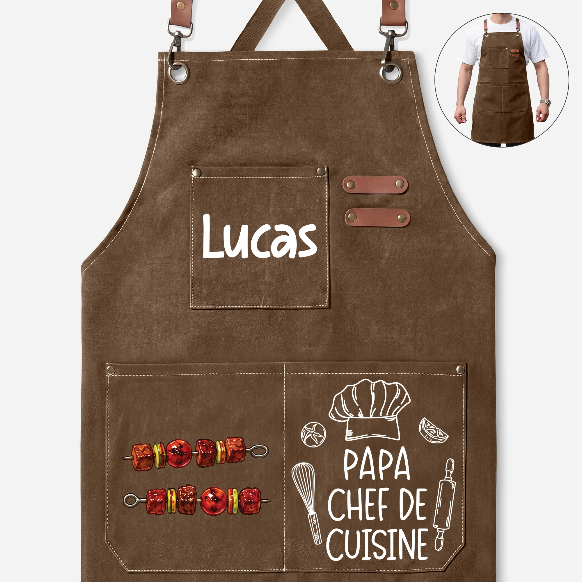 Tablier de cuisine personnalisable, idée cadeau pour papa ou papy chef de cuisine