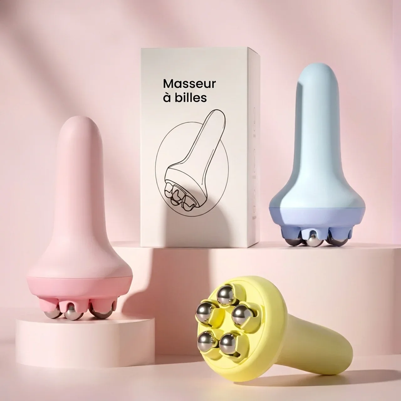 Masseur facial et corporel manuel à 5 billes d'acier rotatives à 360°