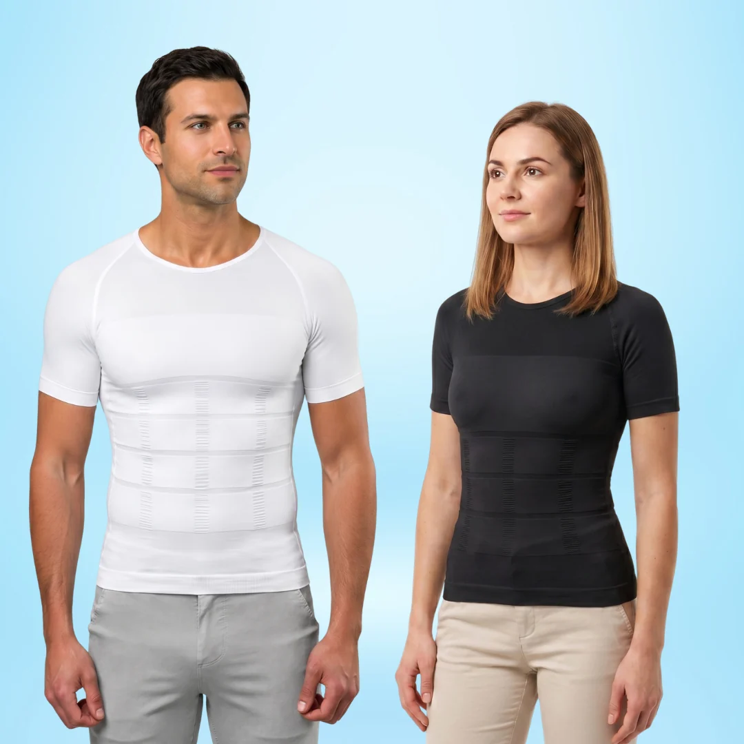 T-shirt correcteur de posture gainant mixte pour homme et femme, coupe ajustée