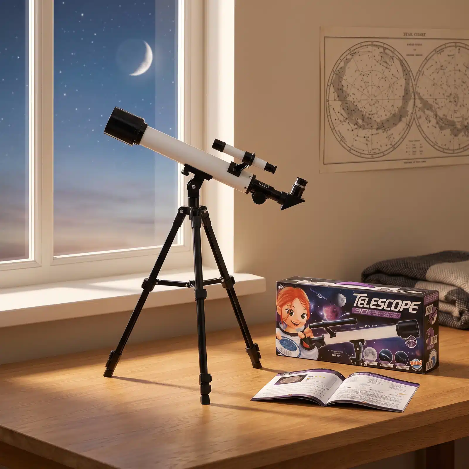 Lunette astronomique enfant 50 mm, grossissement de 18x à 90x, avec trépied de 89 cm