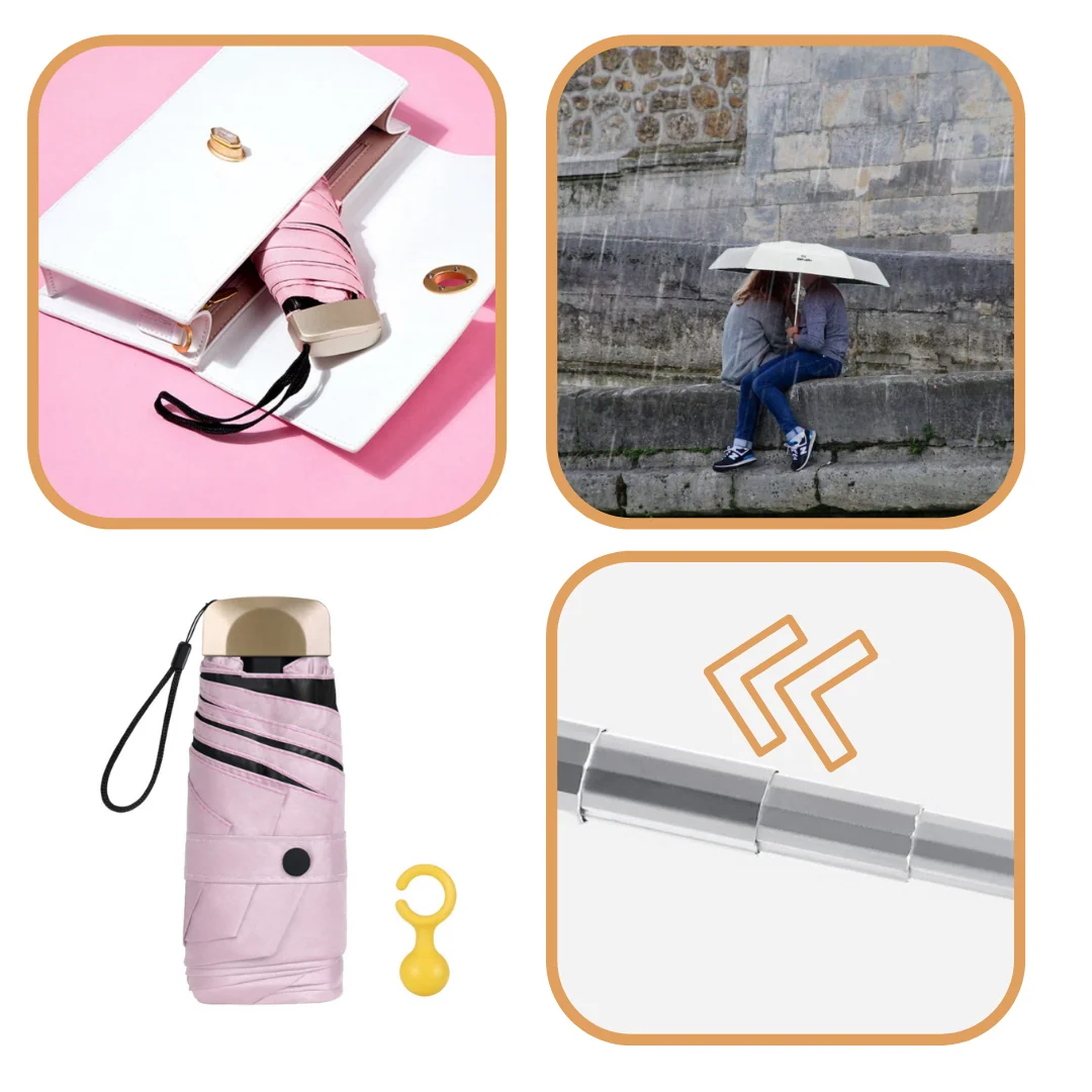 Parapluie de poche anti UV compact, imperméable, en polyester et aluminium, UPF 50
