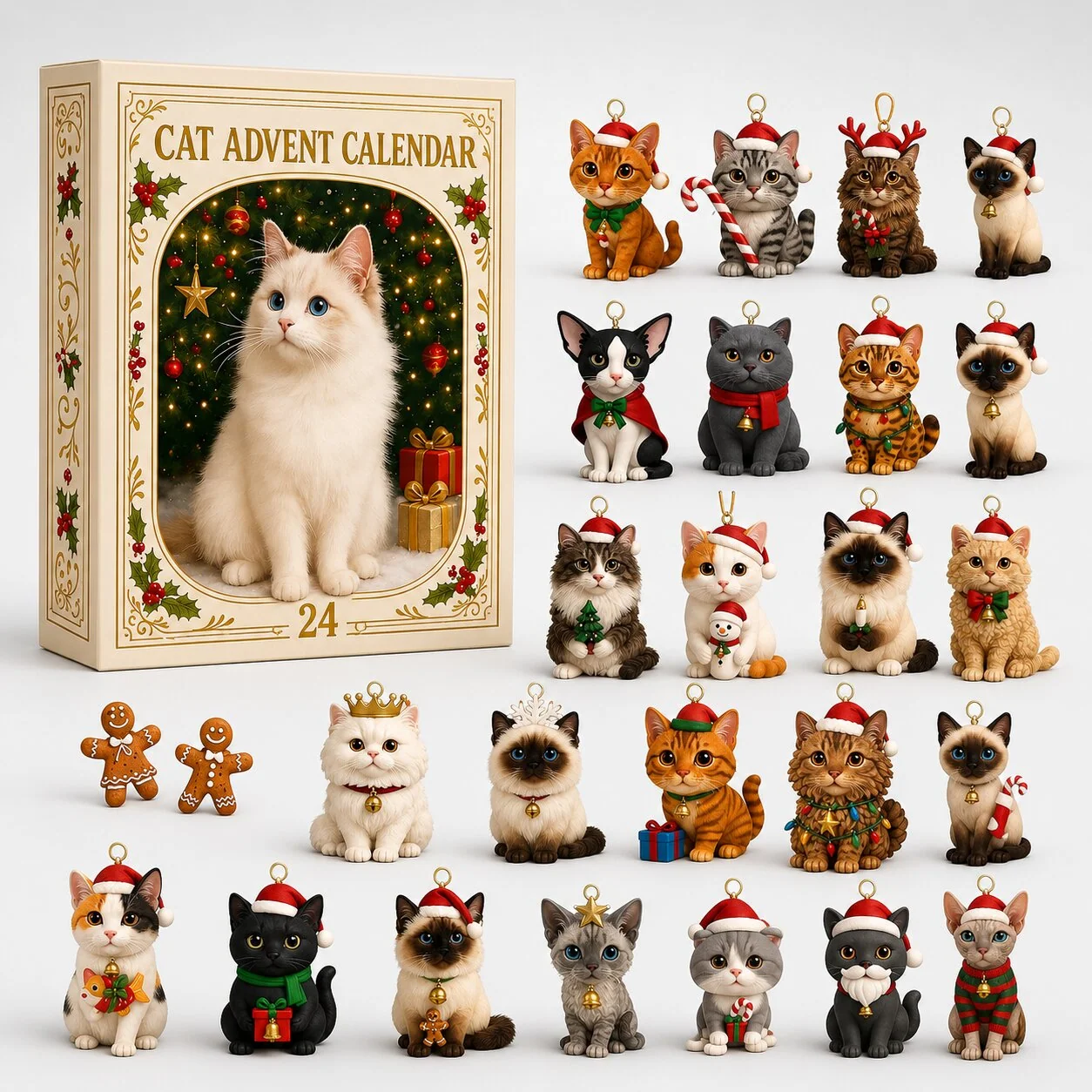 Calendrier de l'Avent chats 2026 avec 24 motifs de chats décoratifs