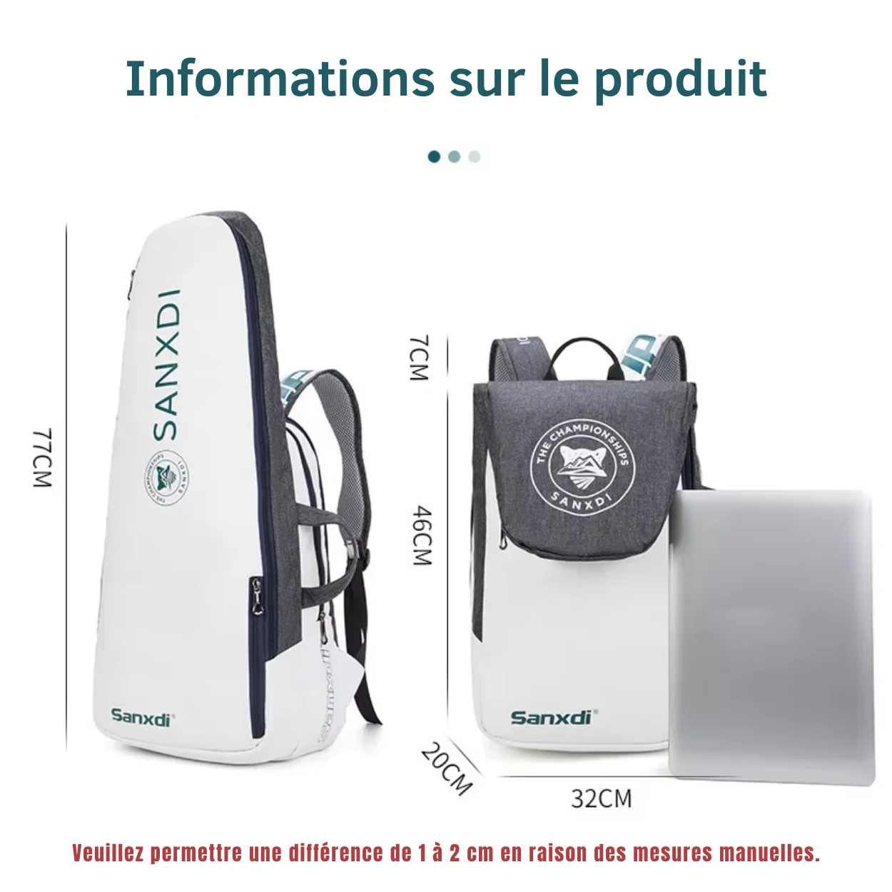 Sac à dos de tennis pliable, pratique à ranger