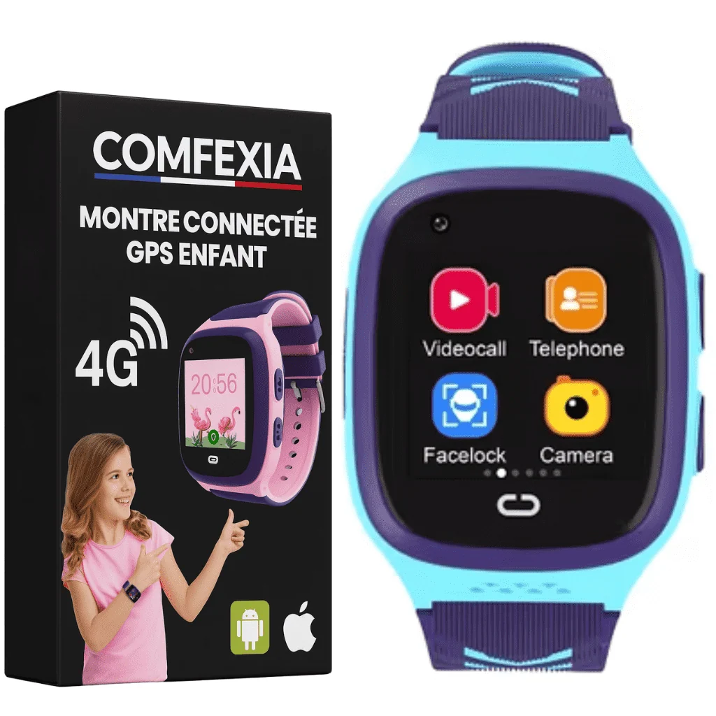 Montre GPS connectée 4G pour enfant avec appels vidéo HD, SOS et plus de 15 jeux
