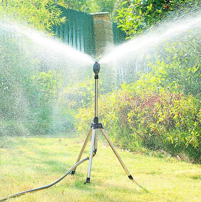 Arroseur rotatif 360° sur trépied réglable en acier inoxydable pour grands jardins