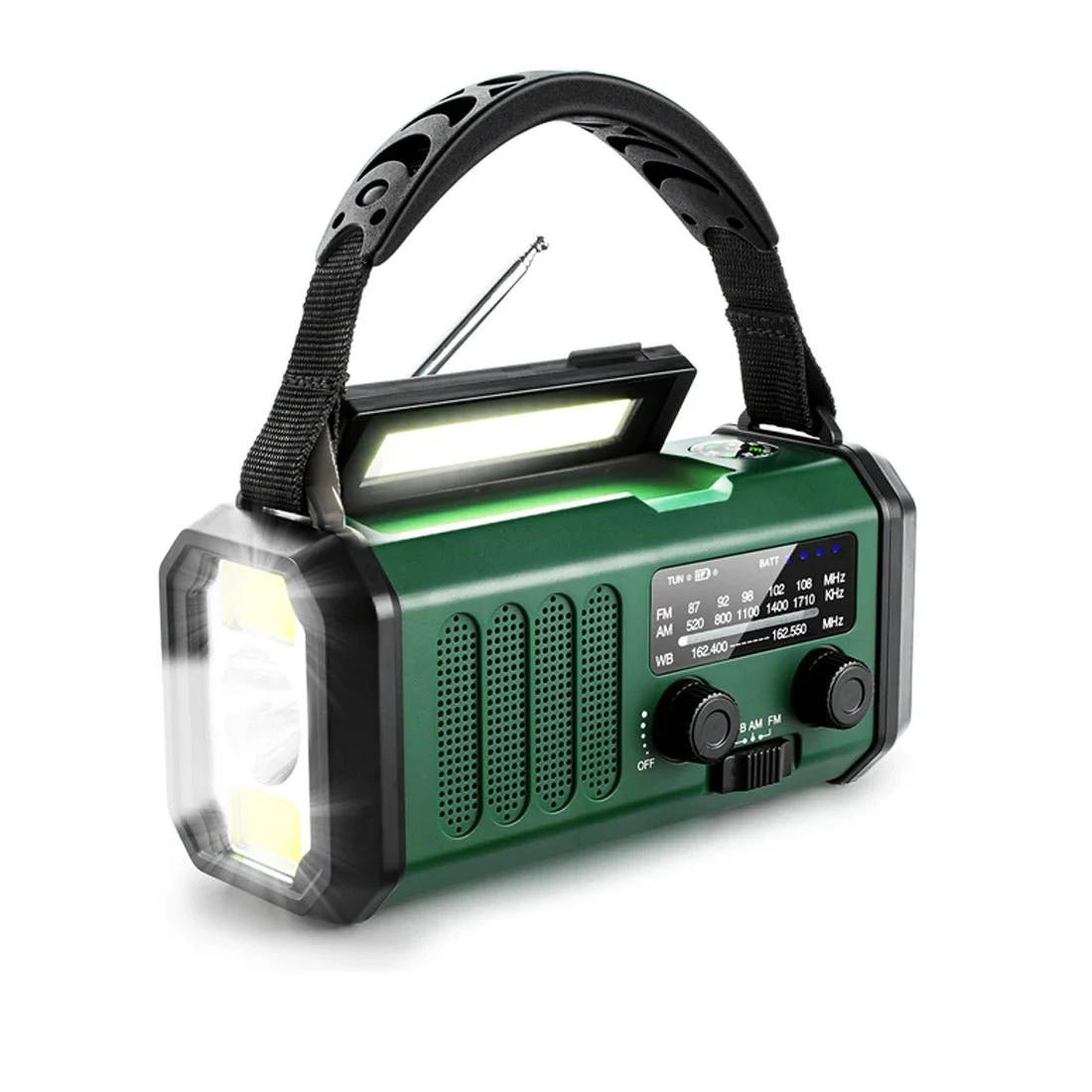 Radio d'urgence à manivelle et solaire, rechargeable par USB-C, lampe 3 W, AM/FM/WB