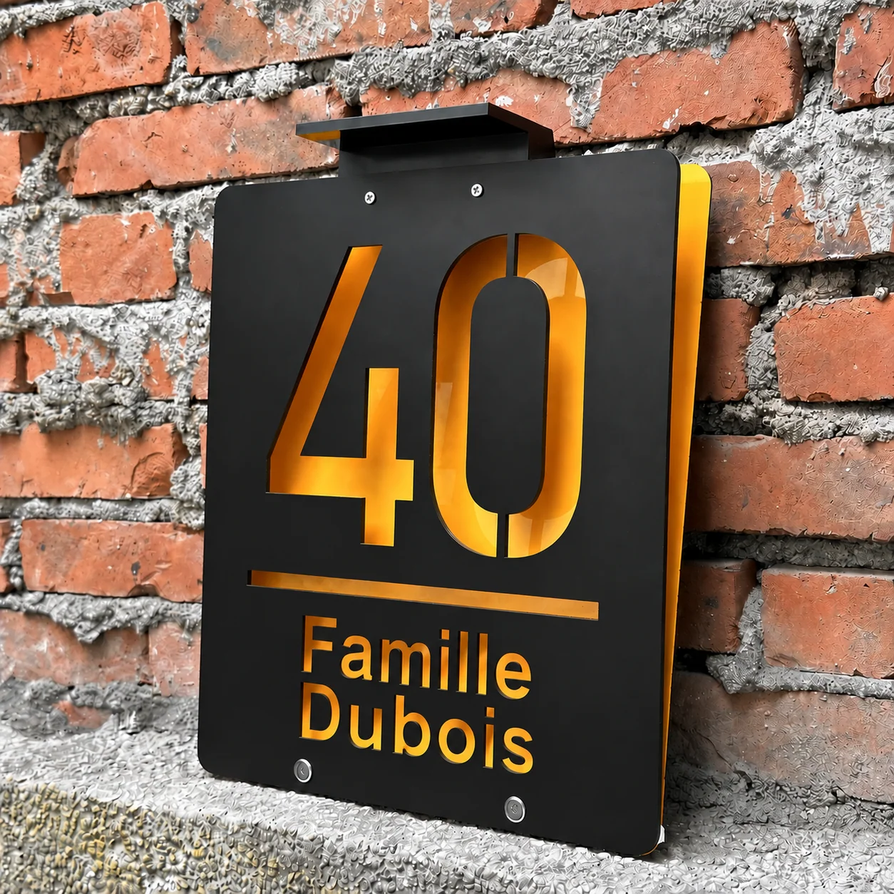 Plaque de numéro de maison solaire personnalisée, numéro et nom éclairés, 28 × 24 cm